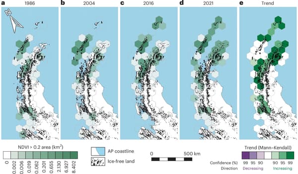 L'évolution de la végétation sur la péninsule Antarctique entre 1986 et 2021.