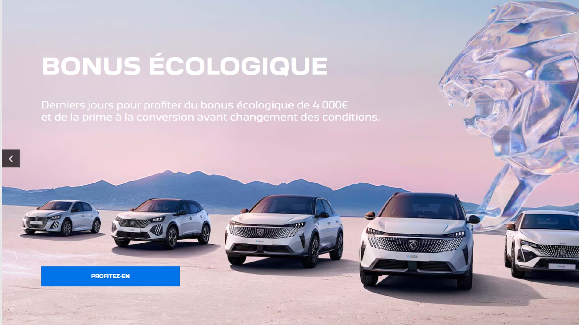 Le site de Peugeot, comme d'autres marques, invite à profiter du bonus 2024 avant la baisse de cette aide à l'achat d'une voiture électrique.