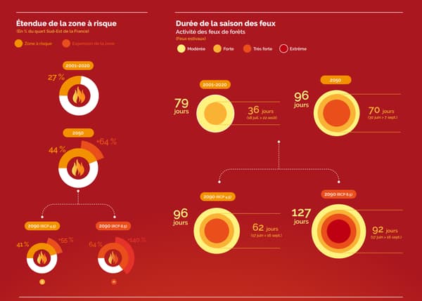 Une infographie de l'Inrae sur les feux de forêts en France sous l'effet du dérèglement climatique, publiée en juillet 2024.