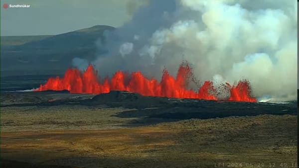 Une éruption volcanique sur la péninsule de Reykjanes, Islande, le 29 mai 2024