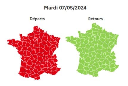 Ce mardi 7 mai sera rouge dans toute la France, avec des départs en long week-end des 8 et 9 mai.